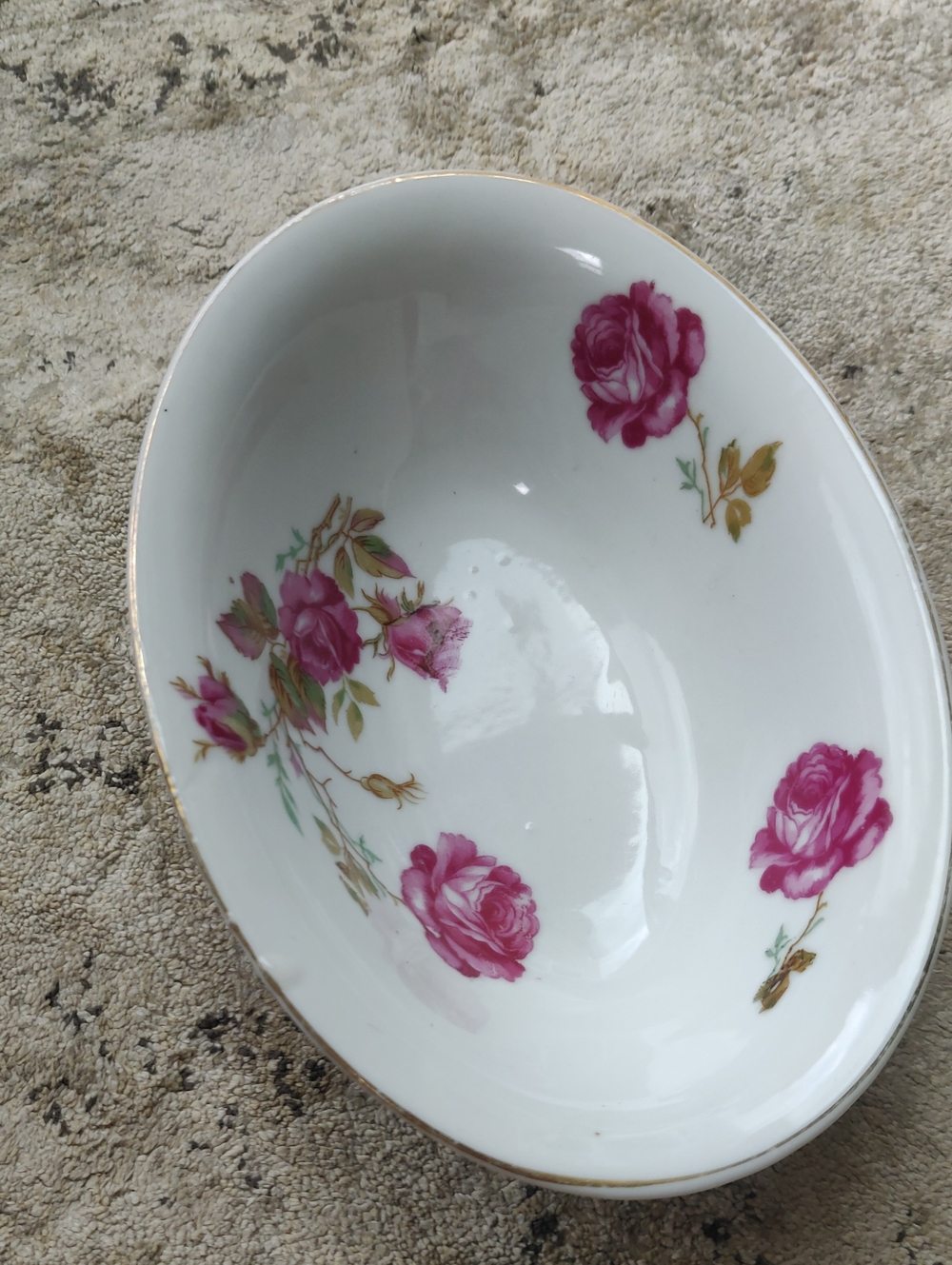 Vintage Porcelain Rose-Print Serving Bowl Y2K Pink Floral Shabby Chic Cottagecor